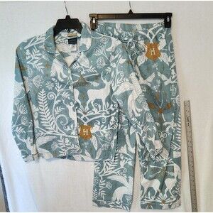 Pottery Barn Teen Blue White & Gold Woodland Print Pajama Set